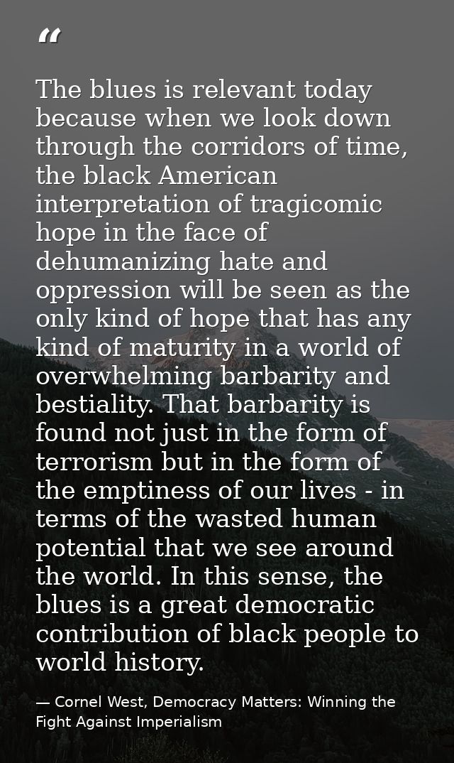 The blues is relevant today because when we look down through the corridors of time, the black American interpretation o — Cornel West, Democracy Matters: Winning the Fight Against Imperialism