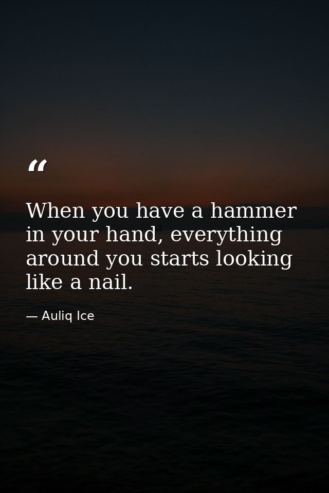 When you have a hammer in your hand, everything around you starts looking like a nail. — Auliq Ice