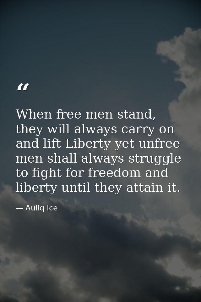When free men stand, they will always carry on and lift Liberty yet unfree men shall always struggle to fight for freedo — Auliq Ice
