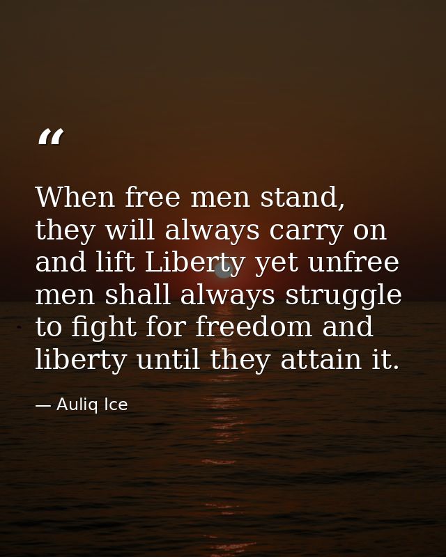 When free men stand, they will always carry on and lift Liberty yet unfree men shall always struggle to fight for freedo — Auliq Ice
