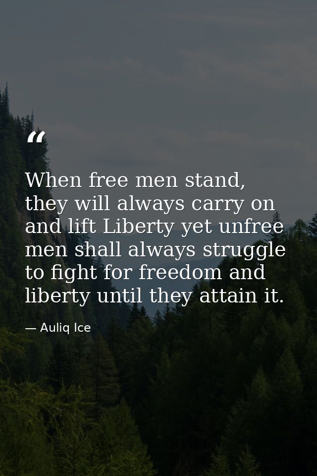 When free men stand, they will always carry on and lift Liberty yet unfree men shall always struggle to fight for freedo — Auliq Ice