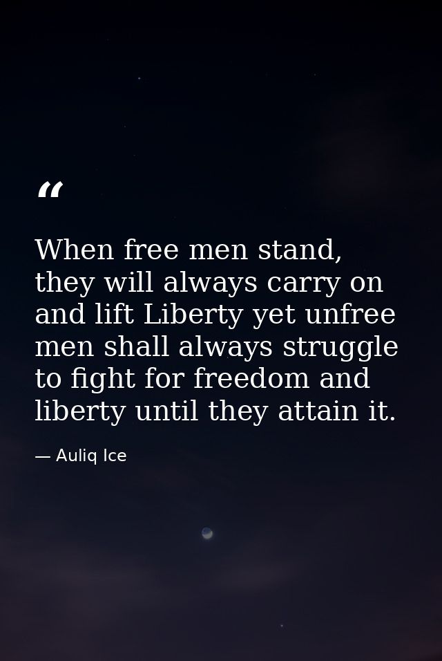 When free men stand, they will always carry on and lift Liberty yet unfree men shall always struggle to fight for freedo — Auliq Ice