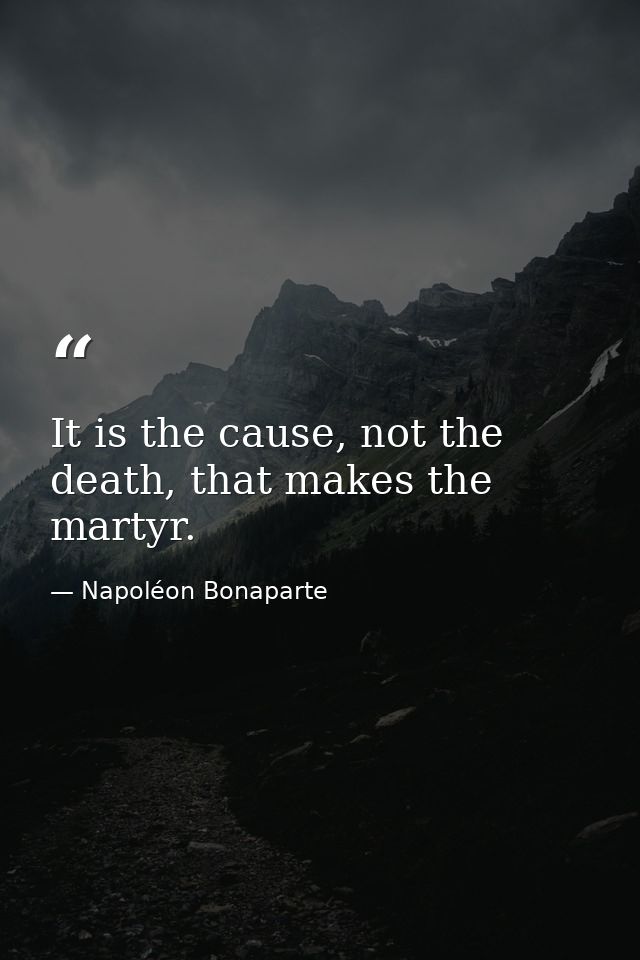 It is the cause, not the death, that makes the martyr. — Napoléon Bonaparte