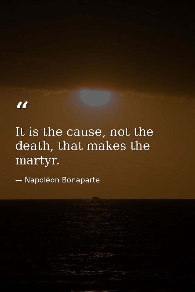 It is the cause, not the death, that makes the martyr. — Napoléon Bonaparte