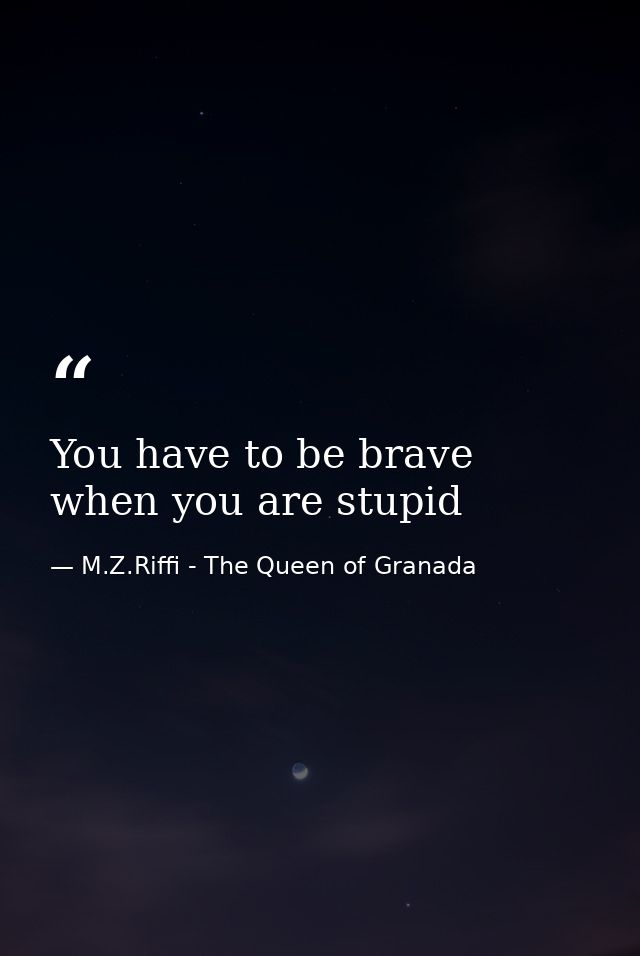 You have to be brave when you are stupid — M.Z.Riffi - The Queen of Granada