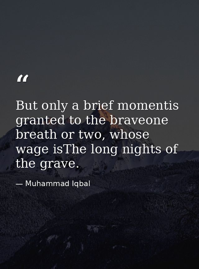 But only a brief momentis granted to the braveone breath or two, whose wage isThe long nights of the grave. — Muhammad Iqbal