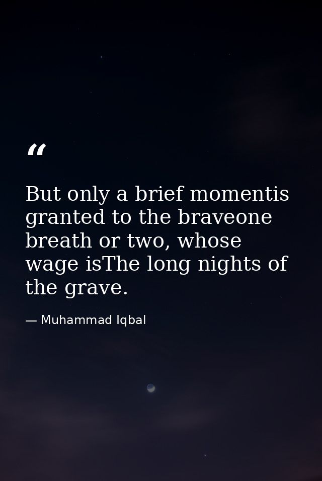 But only a brief momentis granted to the braveone breath or two, whose wage isThe long nights of the grave. — Muhammad Iqbal