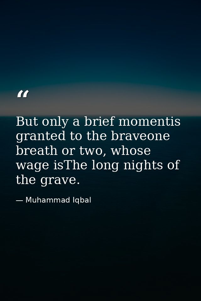 But only a brief momentis granted to the braveone breath or two, whose wage isThe long nights of the grave. — Muhammad Iqbal