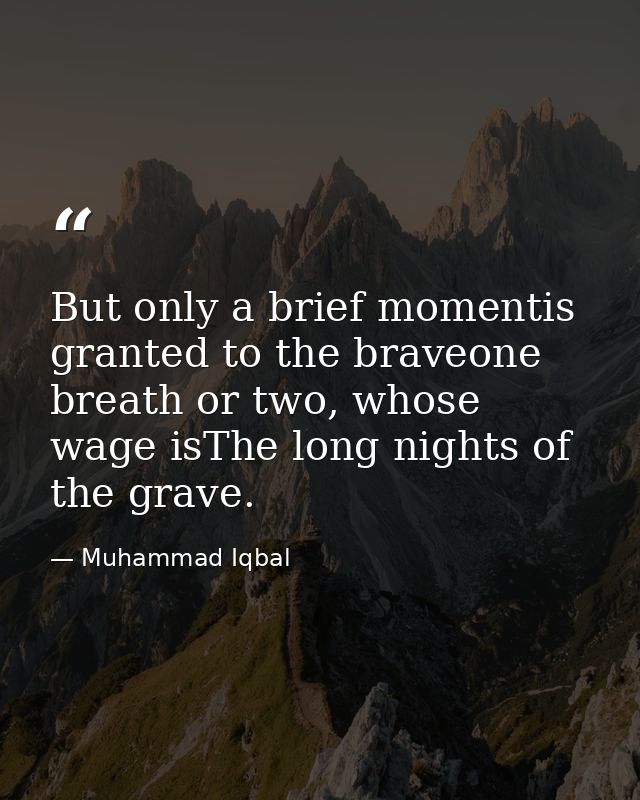 But only a brief momentis granted to the braveone breath or two, whose wage isThe long nights of the grave. — Muhammad Iqbal