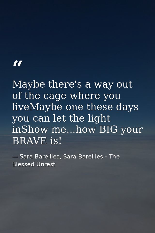 Maybe there's a way out of the cage where you liveMaybe one these days you can let the light inShow me...how BIG your BR — Sara Bareilles, Sara Bareilles - The Blessed Unrest