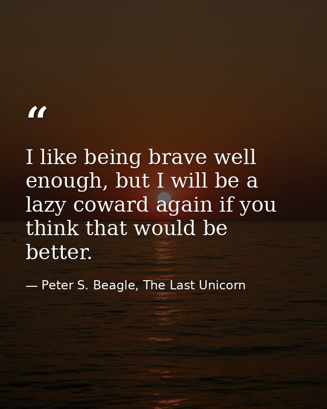 I like being brave well enough, but I will be a lazy coward again if you think that would be better. — Peter S. Beagle, The Last Unicorn