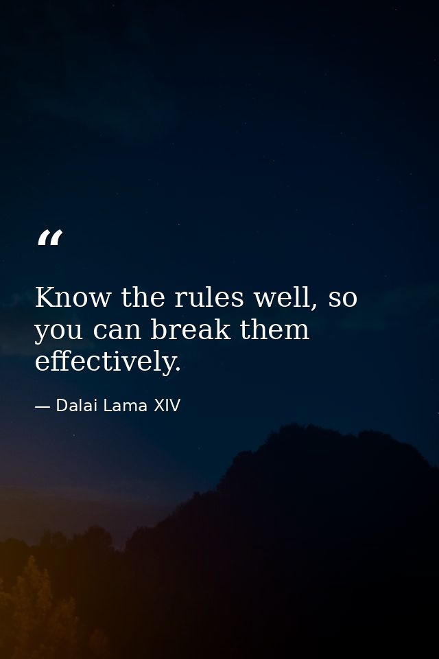 Know the rules well, so you can break them effectively. — Dalai Lama XIV