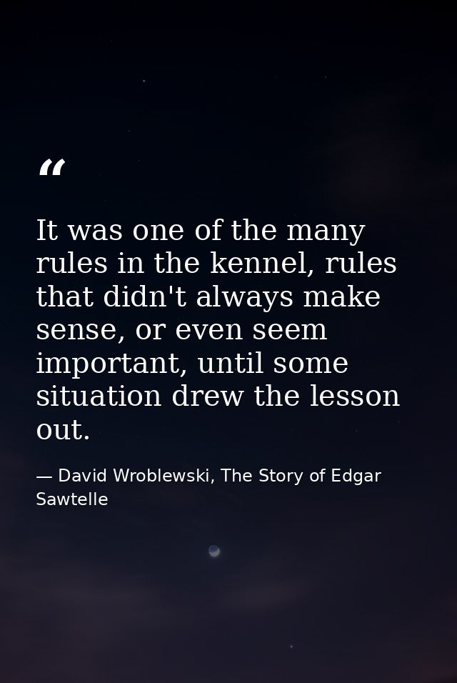 It was one of the many rules in the kennel, rules that didn't always make sense, or even seem important, until some situ — David Wroblewski, The Story of Edgar Sawtelle