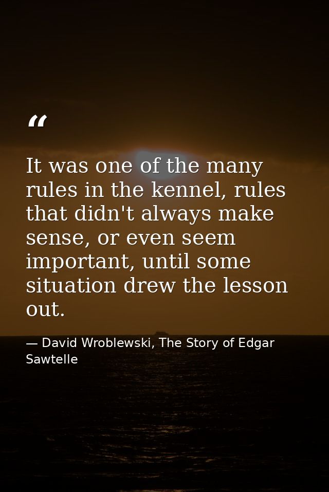 It was one of the many rules in the kennel, rules that didn't always make sense, or even seem important, until some situ — David Wroblewski, The Story of Edgar Sawtelle