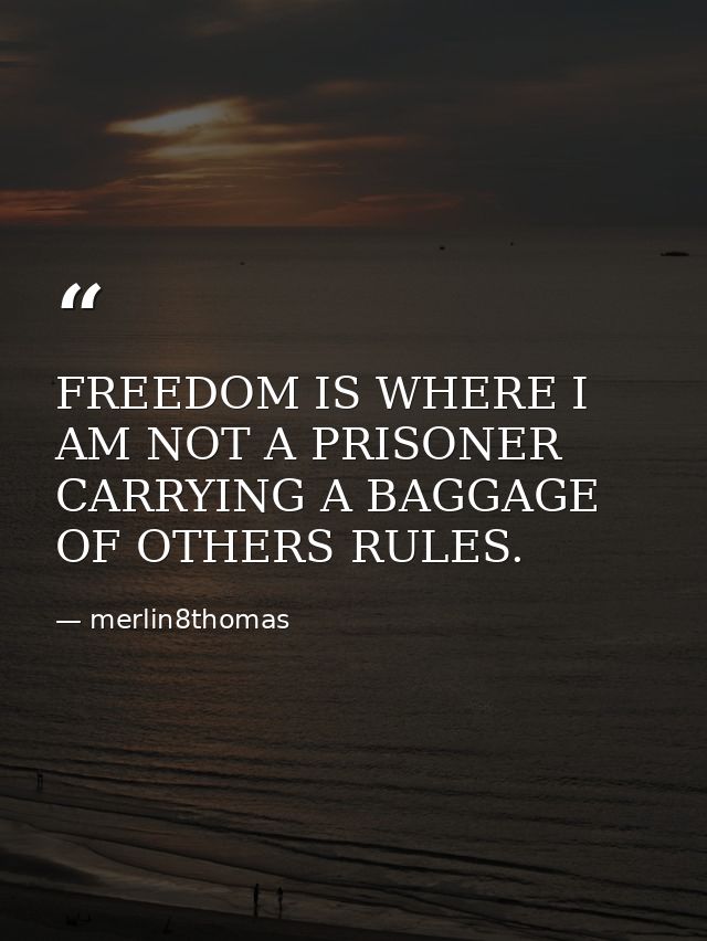 FREEDOM IS WHERE I AM NOT A PRISONER CARRYING A BAGGAGE OF OTHERS RULES. — merlin8thomas
