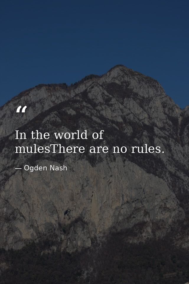 In the world of mulesThere are no rules. — Ogden Nash