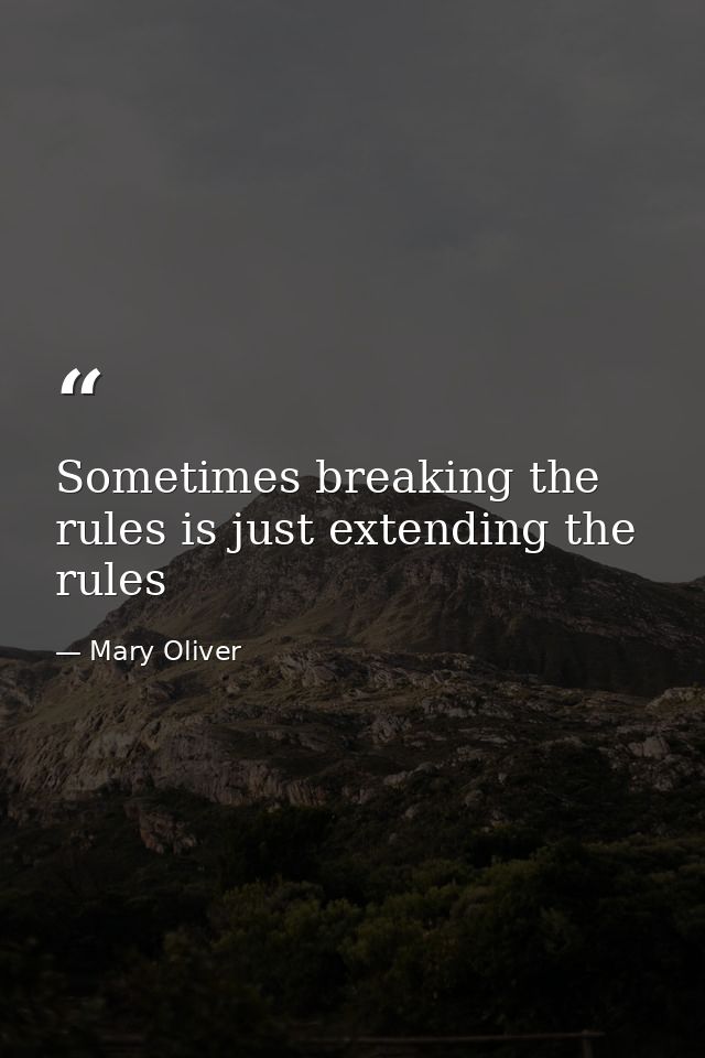 Sometimes breaking the rules is just extending the rules — Mary Oliver