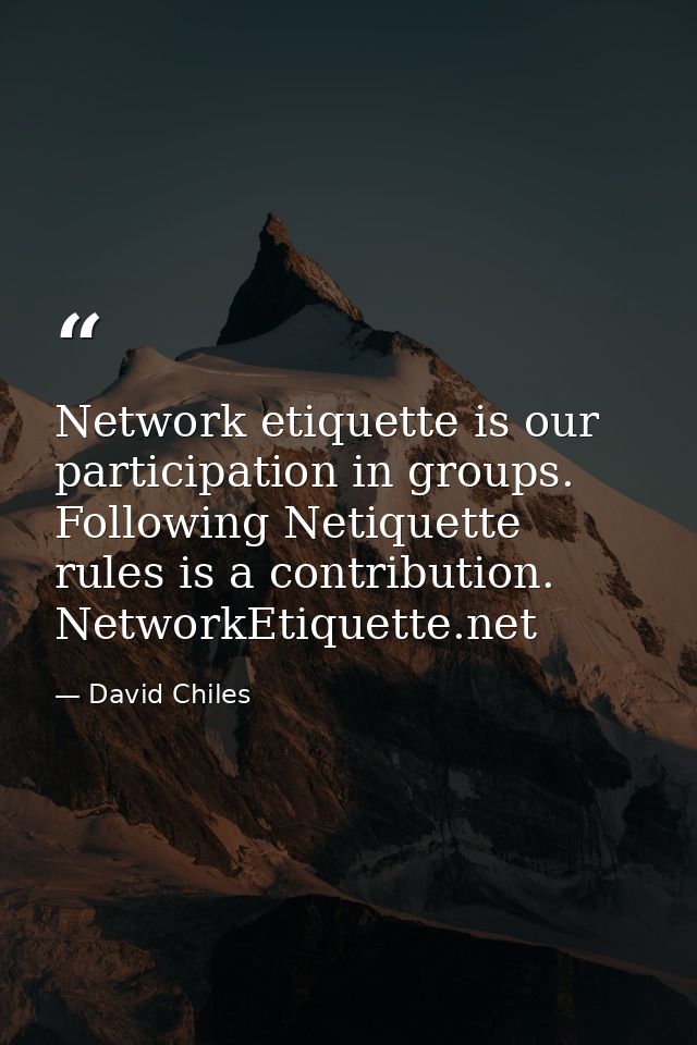 Network etiquette is our participation in groups. Following Netiquette rules is a contribution. NetworkEtiquette.net — David Chiles