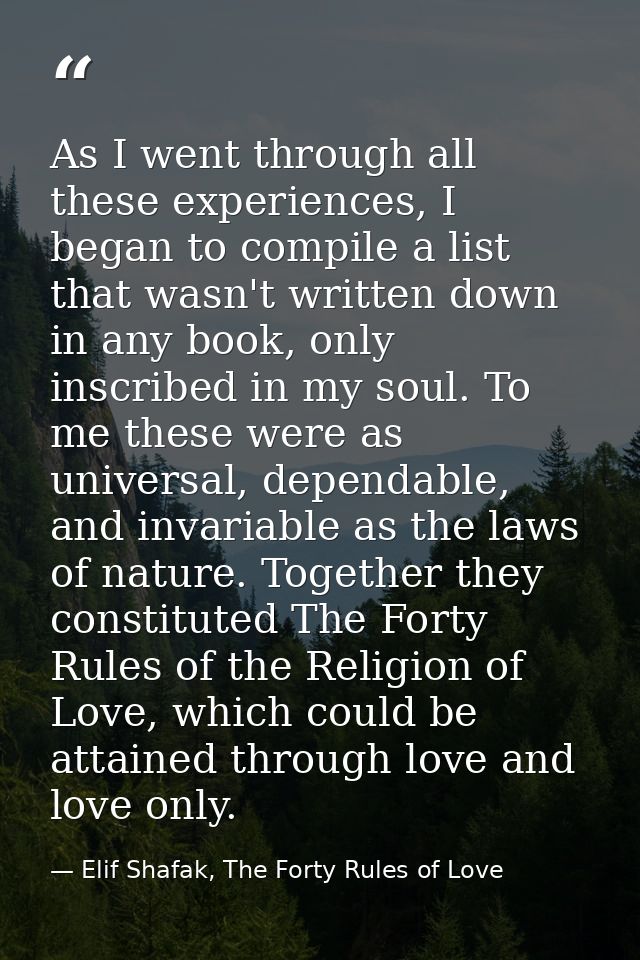 As I went through all these experiences, I began to compile a list that wasn't written down in any book, only inscribed  — Elif Shafak, The Forty Rules of Love