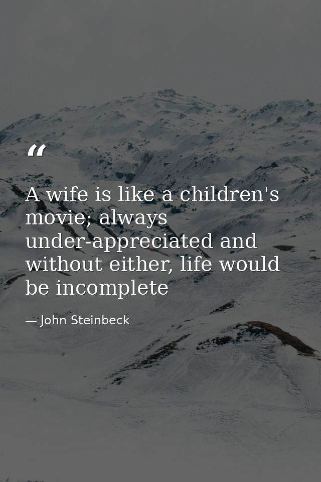 A wife is like a children's movie; always under-appreciated and without either, life would be incomplete — John Steinbeck