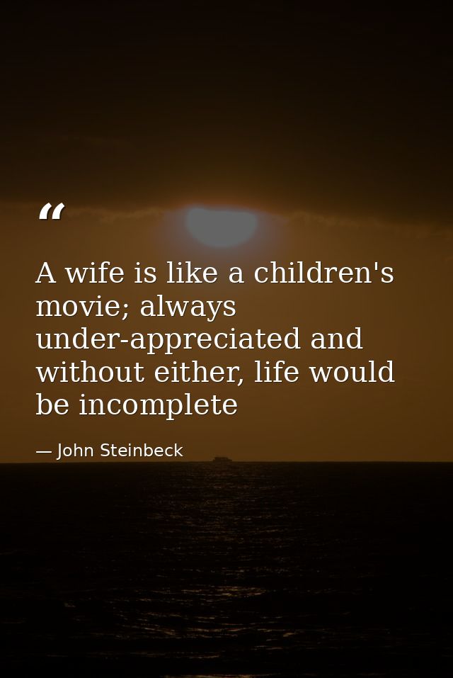 A wife is like a children's movie; always under-appreciated and without either, life would be incomplete — John Steinbeck