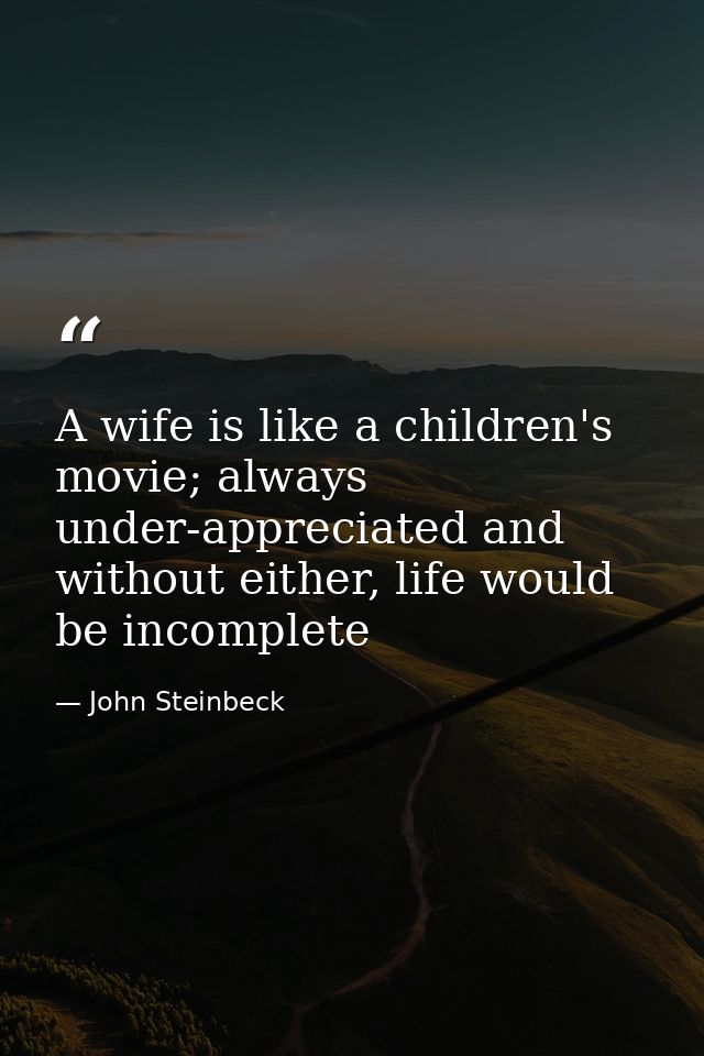 A wife is like a children's movie; always under-appreciated and without either, life would be incomplete — John Steinbeck