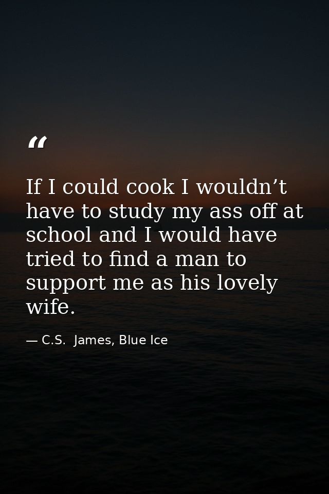 If I could cook I wouldn’t have to study my ass off at school and I would have tried to find a man to support me as his  — C.S.  James, Blue Ice