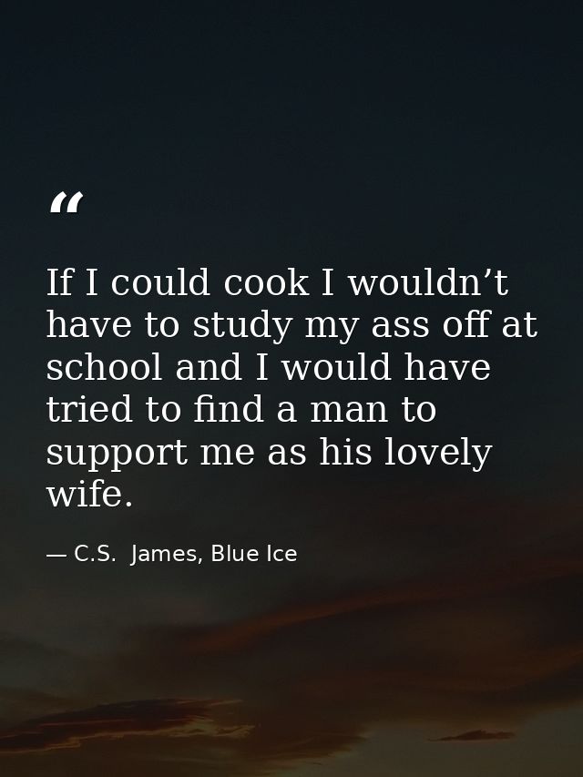 If I could cook I wouldn’t have to study my ass off at school and I would have tried to find a man to support me as his  — C.S.  James, Blue Ice