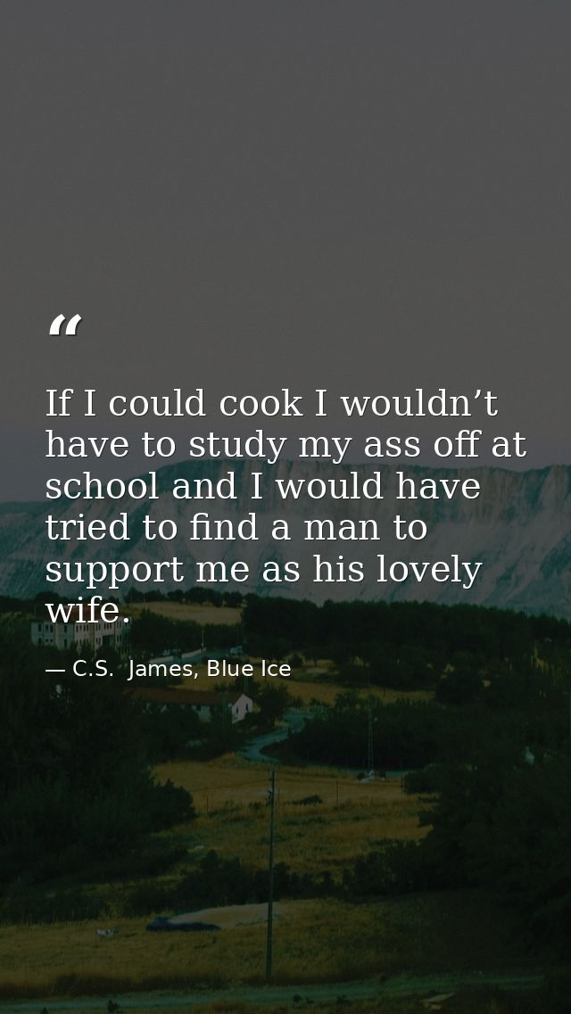 If I could cook I wouldn’t have to study my ass off at school and I would have tried to find a man to support me as his  — C.S.  James, Blue Ice