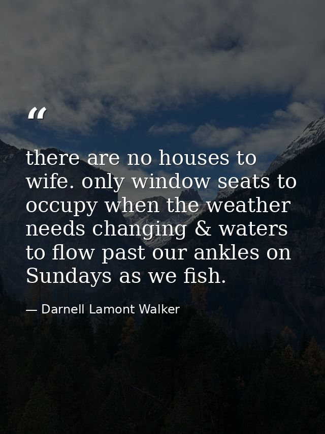 there are no houses to wife. only window seats to occupy when the weather needs changing & waters to flow past our ankle — Darnell Lamont Walker
