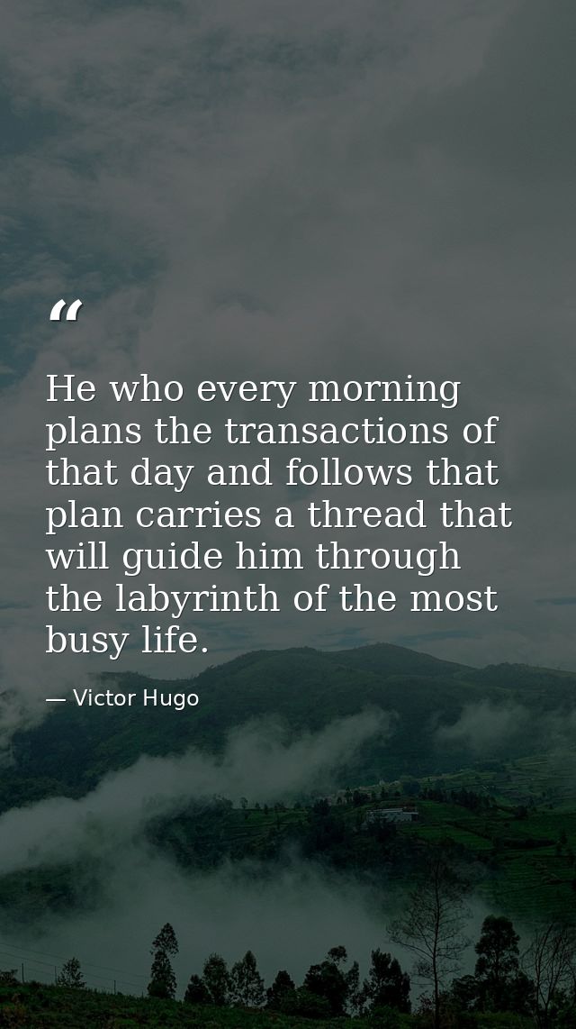 He who every morning plans the transactions of that day and follows that plan carries a thread that will guide him throu — Victor Hugo