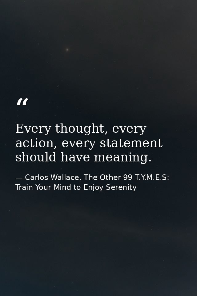 Every thought, every action, every statement should have meaning. — Carlos Wallace, The Other 99 T.Y.M.E.S: Train Your Mind to Enjoy Serenity