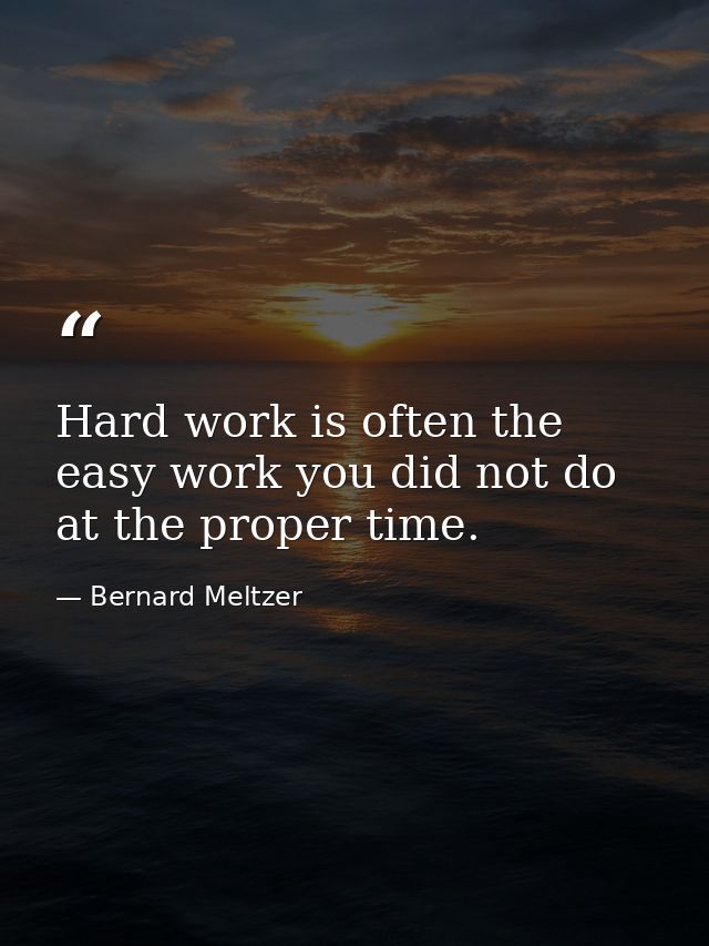 Hard work is often the easy work you did not do at the proper time. — Bernard Meltzer