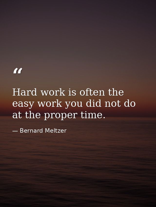 Hard work is often the easy work you did not do at the proper time. — Bernard Meltzer