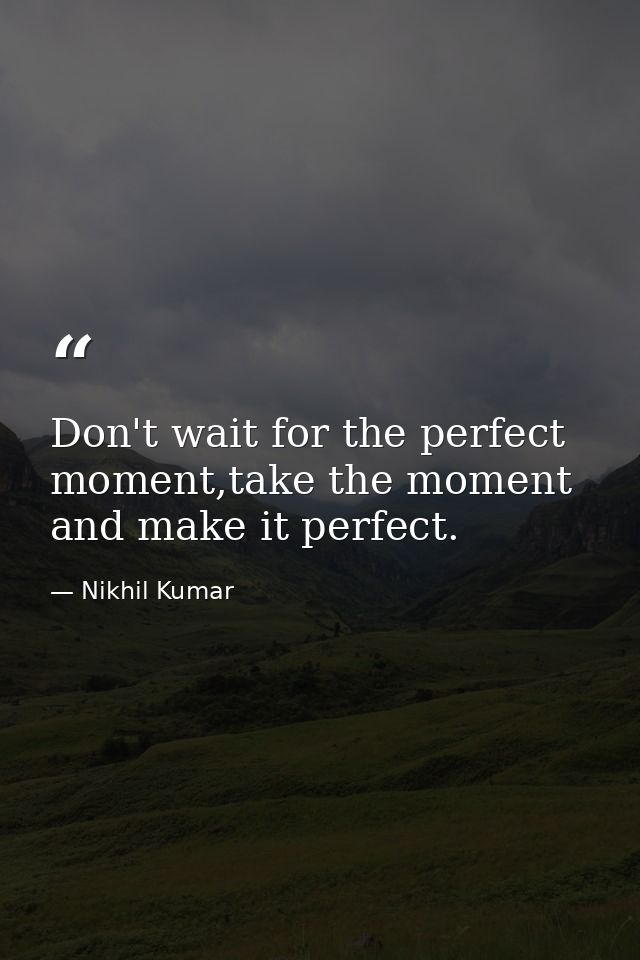 Don't wait for the perfect moment,take the moment and make it perfect. — Nikhil Kumar