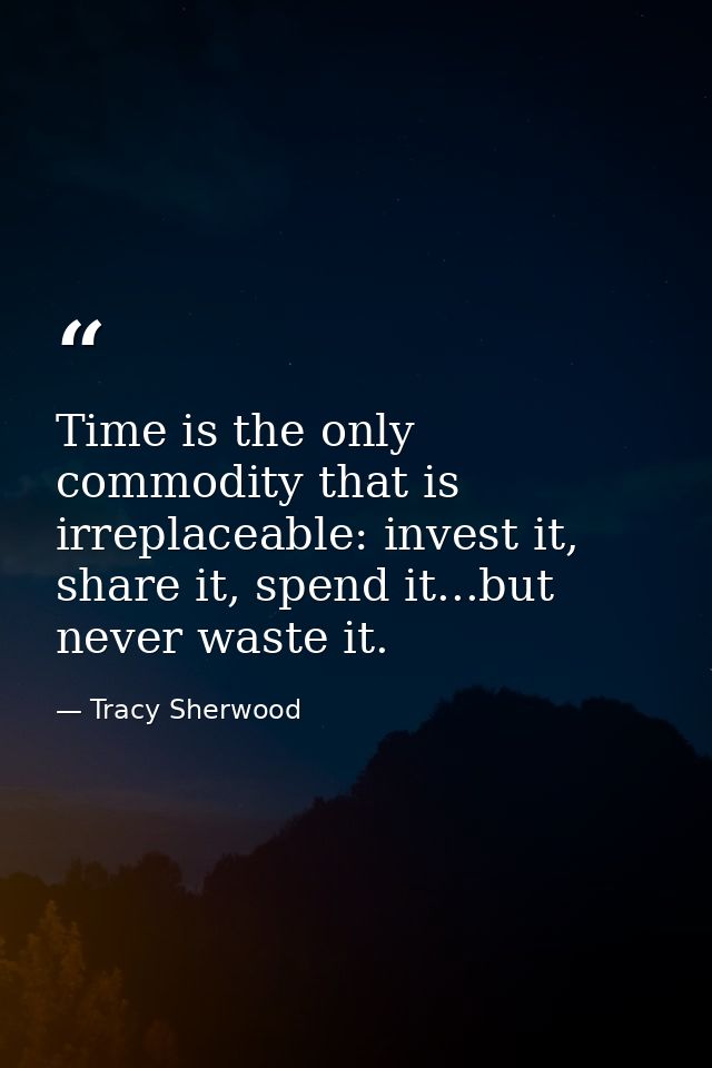 Time is the only commodity that is irreplaceable: invest it, share it, spend it...but never waste it. — Tracy Sherwood