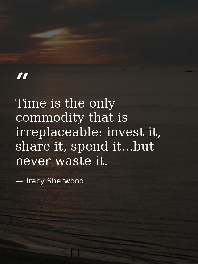 Time is the only commodity that is irreplaceable: invest it, share it, spend it...but never waste it. — Tracy Sherwood