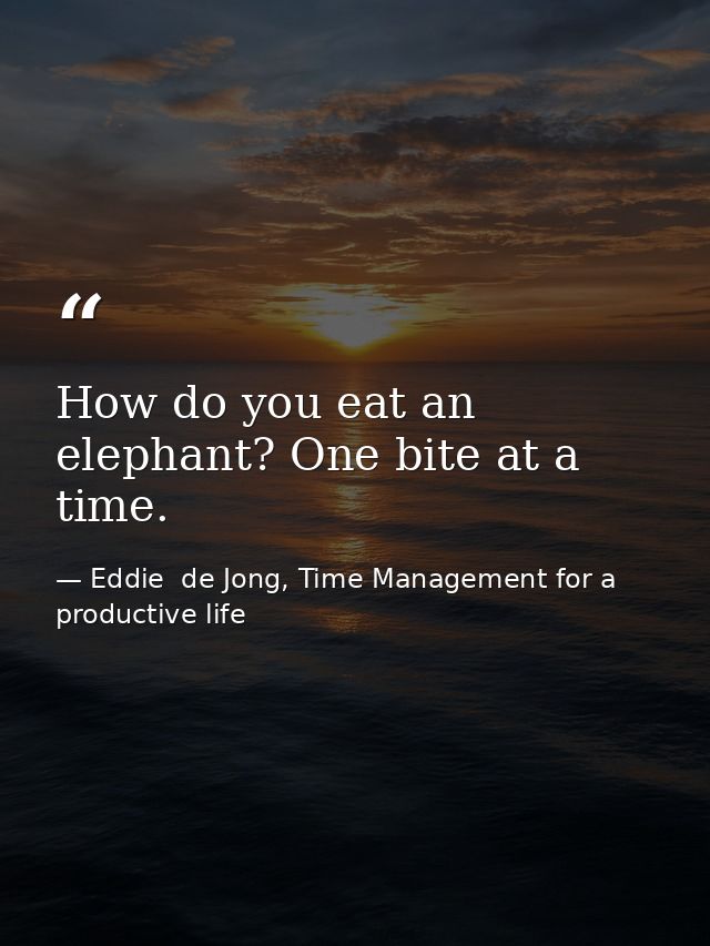 How do you eat an elephant? One bite at a time. — Eddie  de Jong, Time Management for a productive life