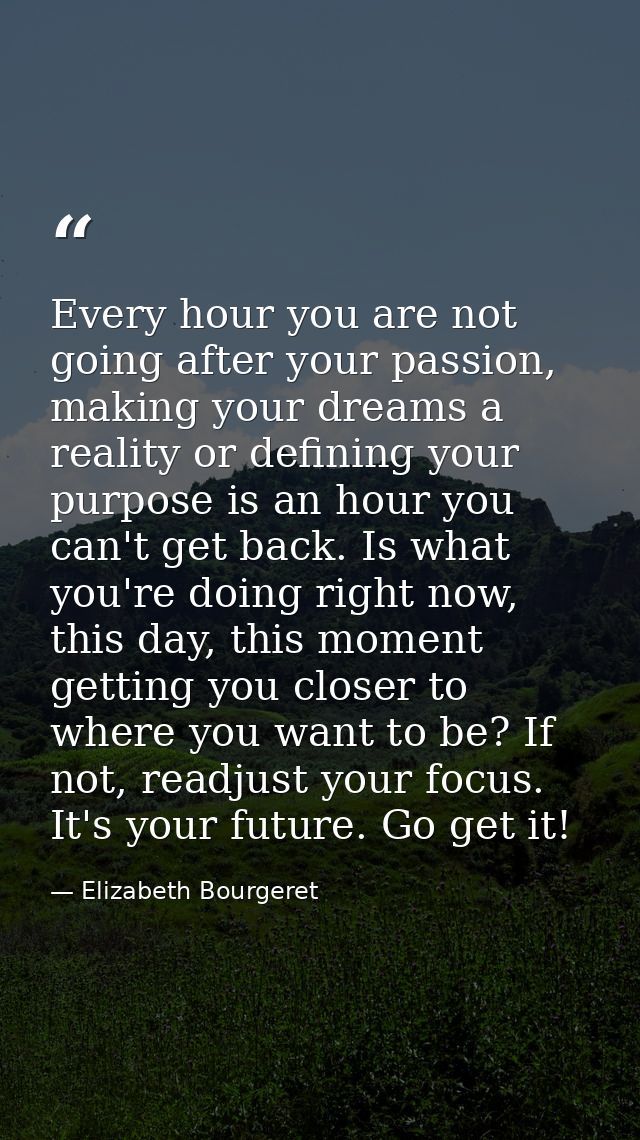Every hour you are not going after your passion, making your dreams a reality or defining your purpose is an hour you ca — Elizabeth Bourgeret