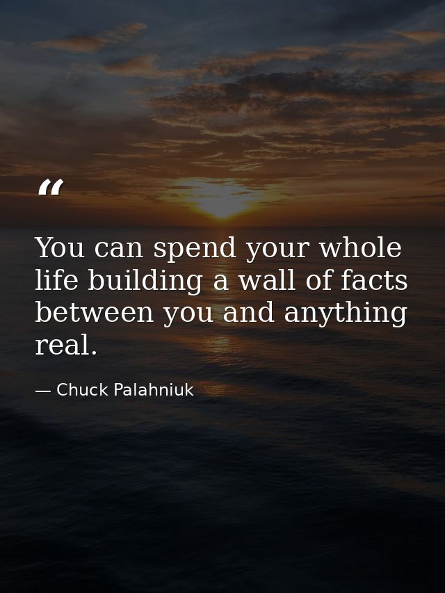 You can spend your whole life building a wall of facts between you and anything real. — Chuck Palahniuk