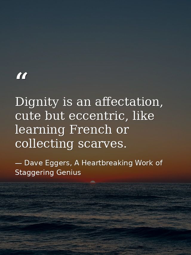 Dignity is an affectation, cute but eccentric, like learning French or collecting scarves. — Dave Eggers, A Heartbreaking Work of Staggering Genius