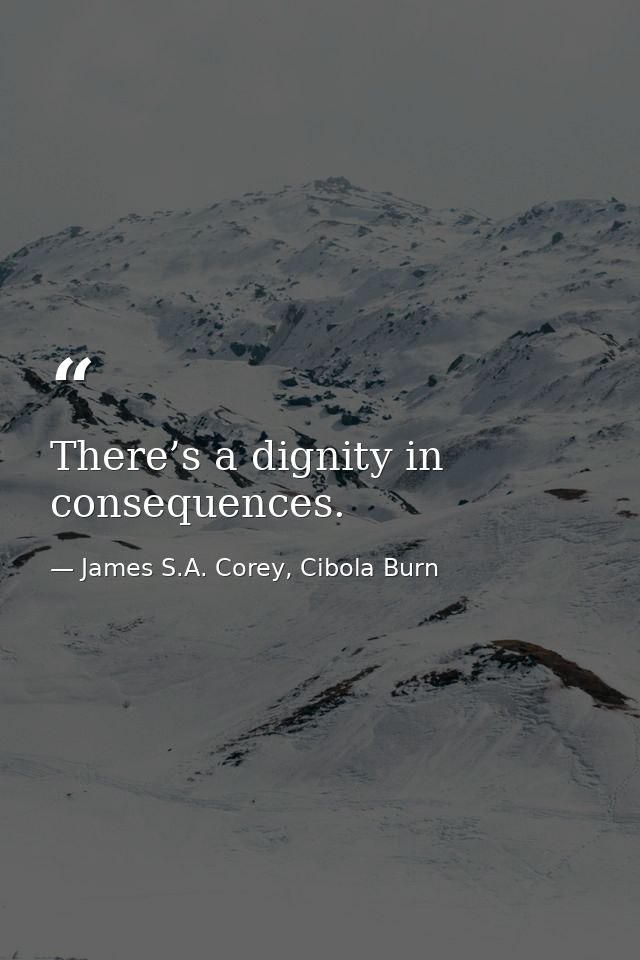 There’s a dignity in consequences. — James S.A. Corey, Cibola Burn