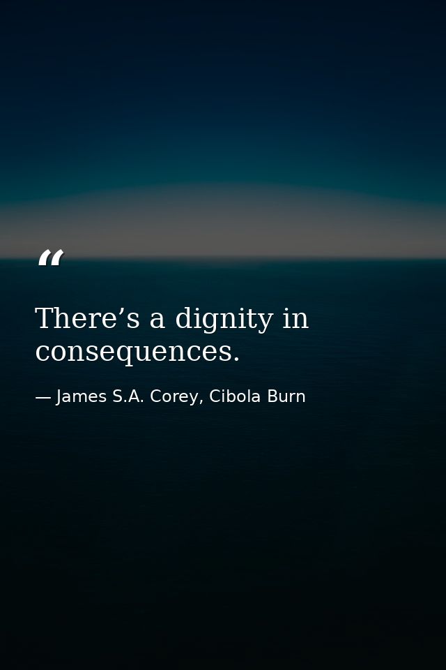 There’s a dignity in consequences. — James S.A. Corey, Cibola Burn