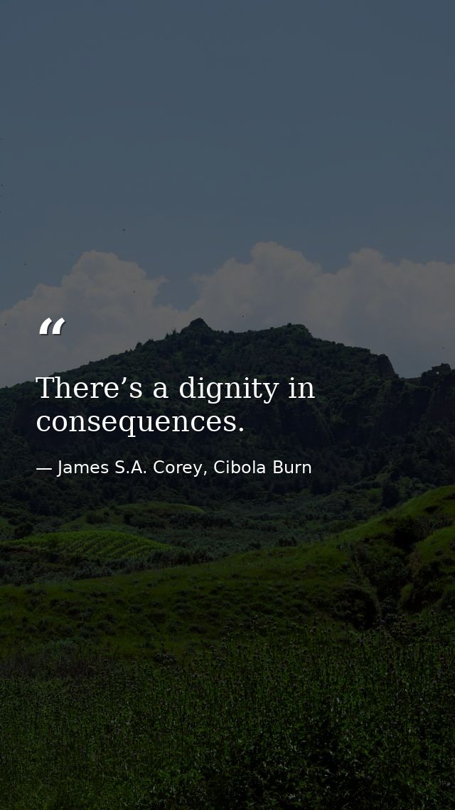 There’s a dignity in consequences. — James S.A. Corey, Cibola Burn