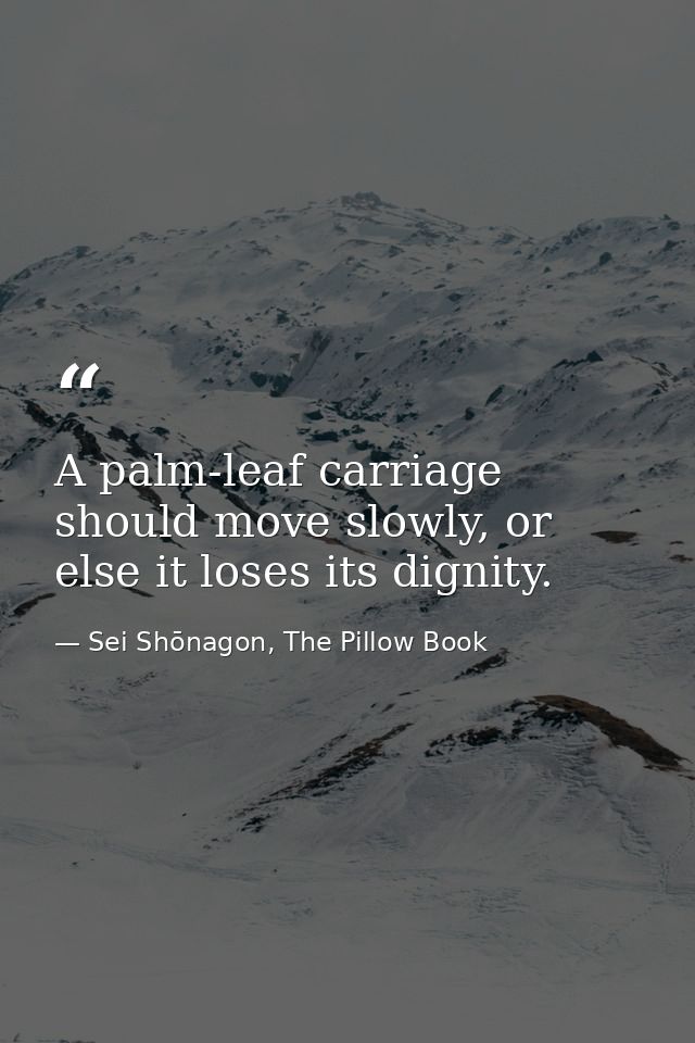A palm-leaf carriage should move slowly, or else it loses its dignity. — Sei Shōnagon, The Pillow Book