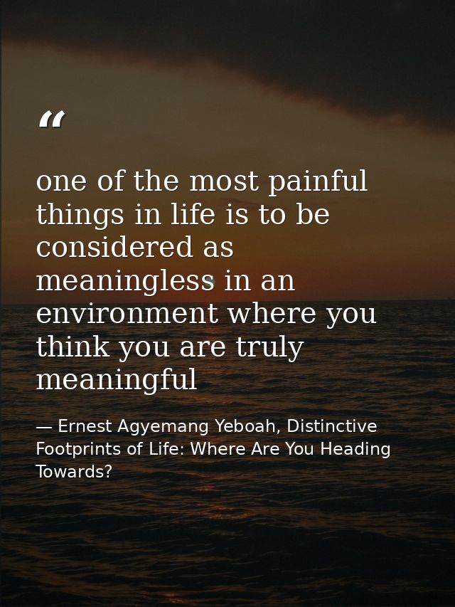 one of the most painful things in life is to be considered as meaningless in an environment where you think you are trul — Ernest Agyemang Yeboah, Distinctive Footprints of Life: Where Are You Heading Towards?