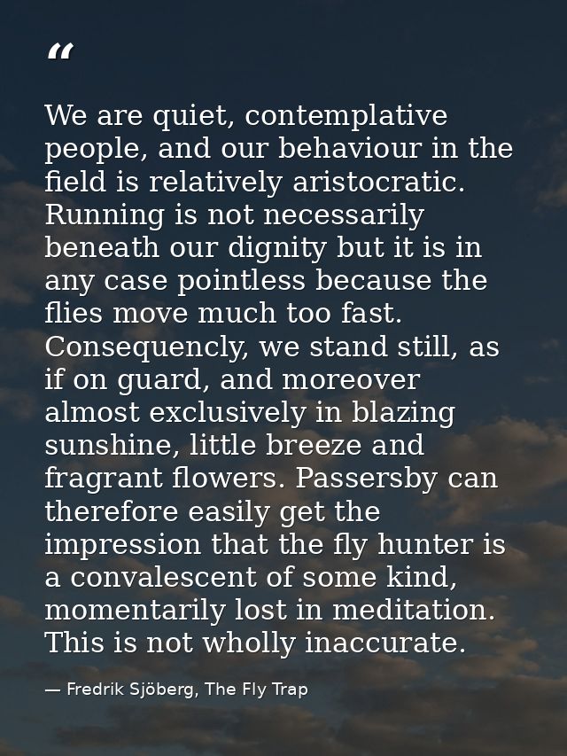 We are quiet, contemplative people, and our behaviour in the field is relatively aristocratic. Running is not necessaril — Fredrik Sjöberg, The Fly Trap