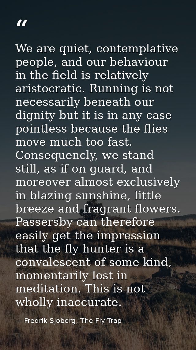 We are quiet, contemplative people, and our behaviour in the field is relatively aristocratic. Running is not necessaril — Fredrik Sjöberg, The Fly Trap