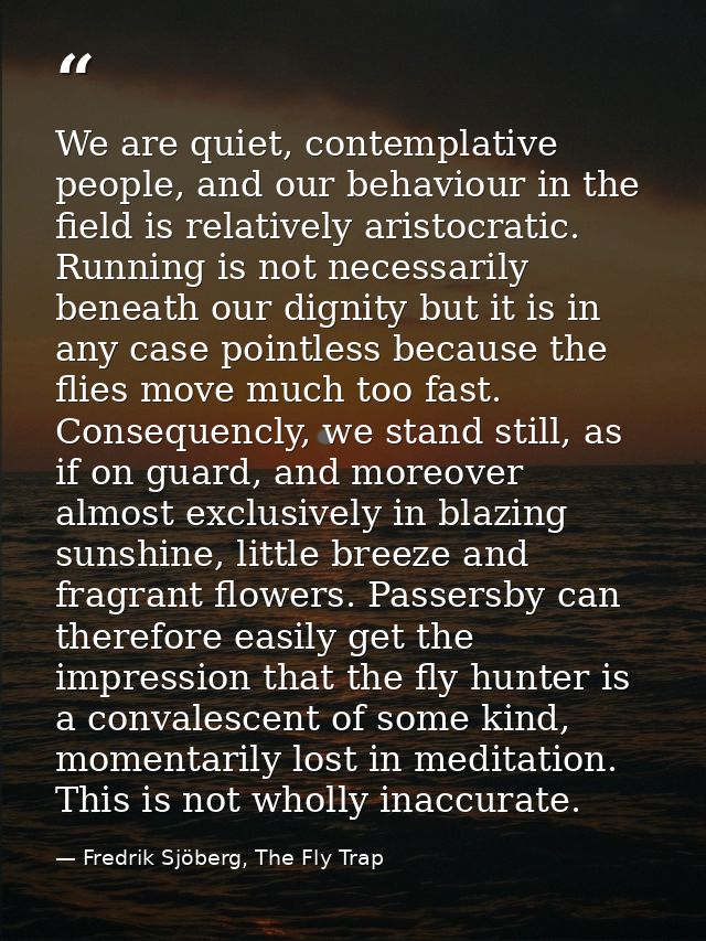 We are quiet, contemplative people, and our behaviour in the field is relatively aristocratic. Running is not necessaril — Fredrik Sjöberg, The Fly Trap