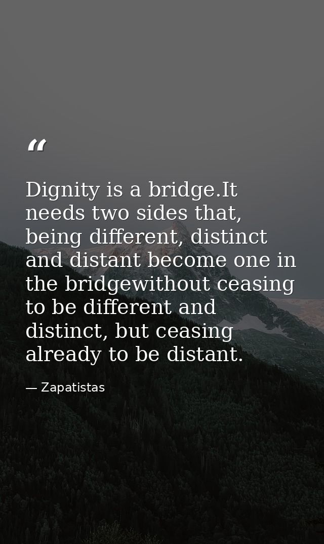 Dignity is a bridge.It needs two sides that, being different, distinct and distant become one in the bridgewithout ceasi — Zapatistas